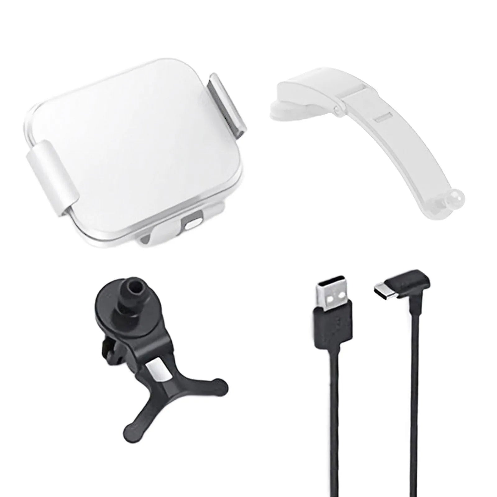 Grey wireless charging car phone holder with folding screen showing air vent clip and suction cup mounting options