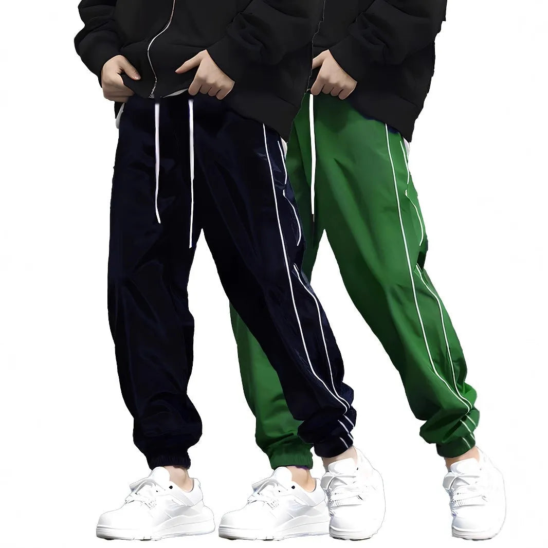 Lightweight breathable loose casual pants for men in black polyester summer trousers