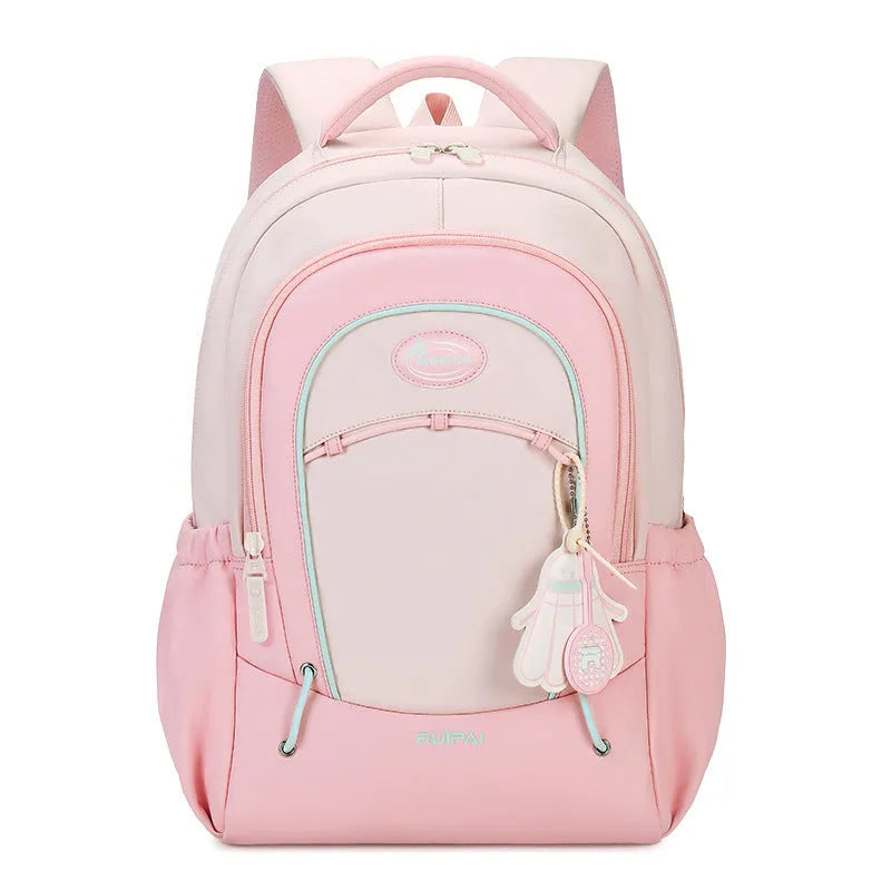 Lightweight travel backpack with curved shoulder straps in cherry blossom pink colour