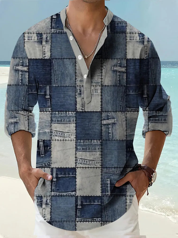 Thin striped Hawaiian long sleeve shirt in cardigan style with lilac and blue colour options