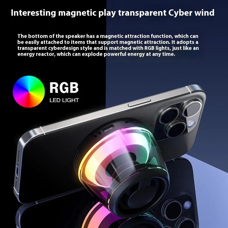 White mini Bluetooth speaker with ambient light on magnetic base