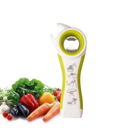 5-in-1 stainless steel can opener and beer bottle opener with black PP handle