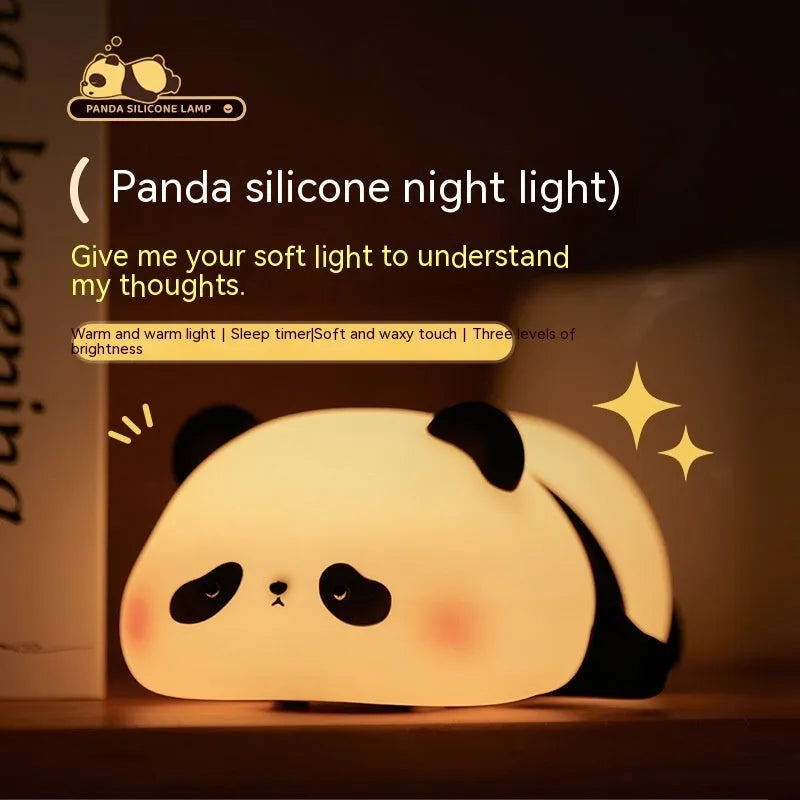 Cartoon panda head-shaped silicone night light for kids bedside