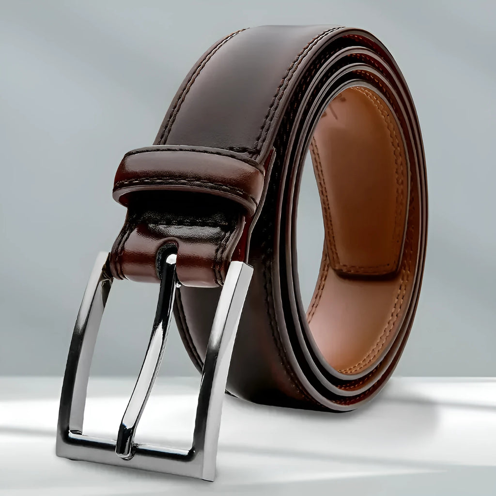 Men's genuine leather casual belt with alloy buckle in 95 grain brown pattern