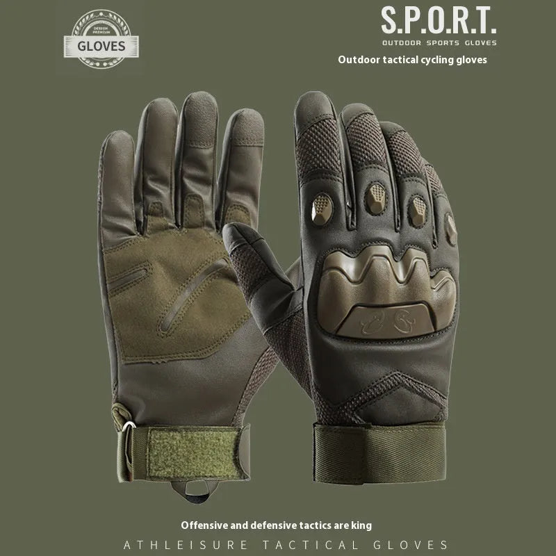Men's black tactical training gloves with full finger design and touch screen fingertips.