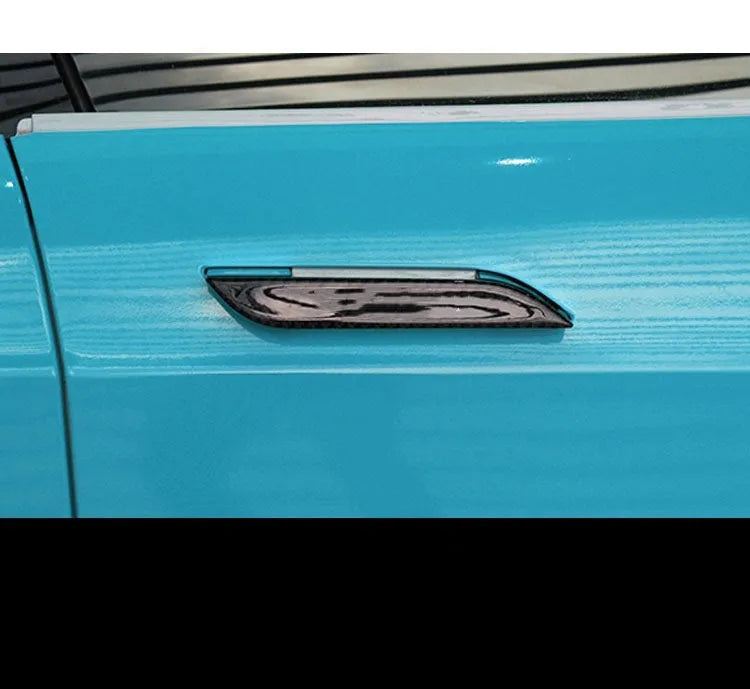Set of four adhesive carbon fibre door handle patches for Tesla Model S with dripping pattern