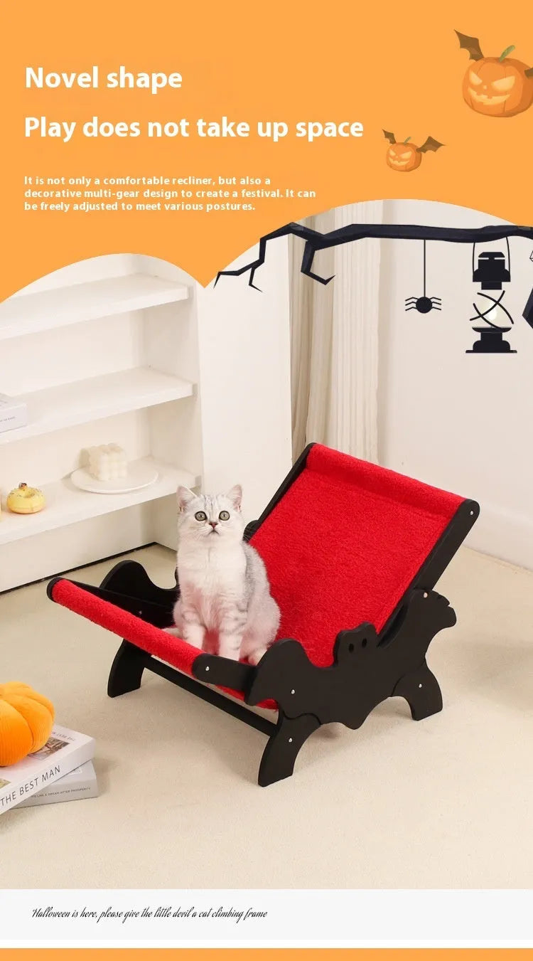 MW-054 black and red wooden cat recliner bed with lounge chair design.