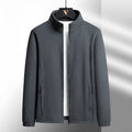 Men's thick grey Berber fleece coat with stand-up collar, full zip front, and zip pockets.