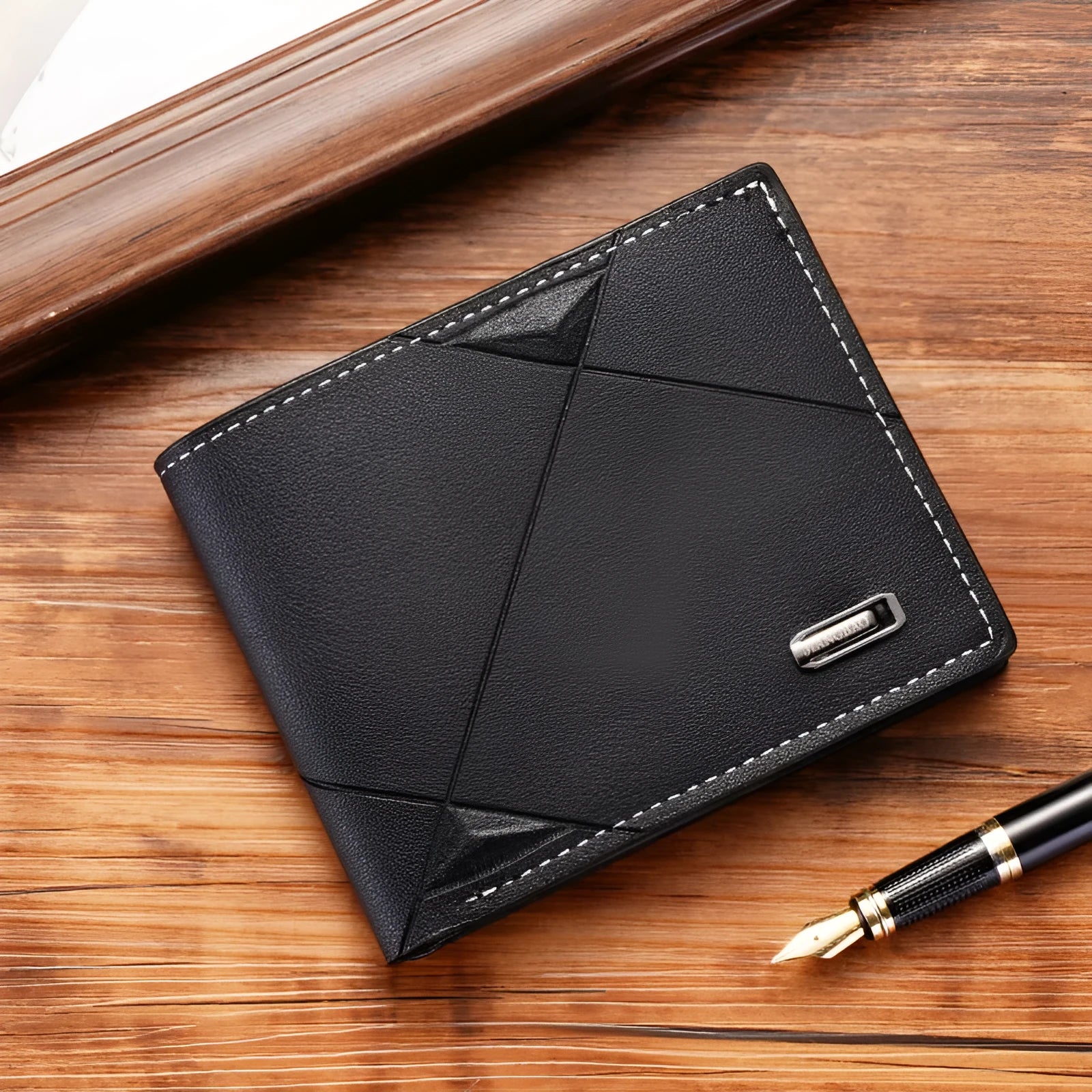 Men's thin three-fold horizontal wallet with multiple card slots in soft PU leather