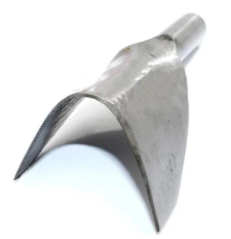 Six steel leather punch tools showing half-round and V shapes in sizes 15mm to 40mm on a work surface.