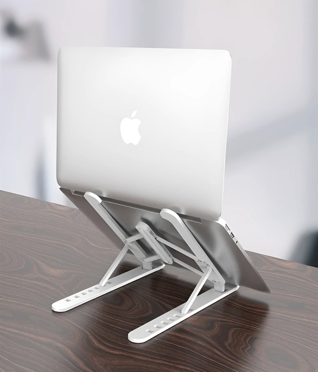 P1 laptop stand in charm black, foldable and adjustable, made from ABS and silicone with 40 kg capacity