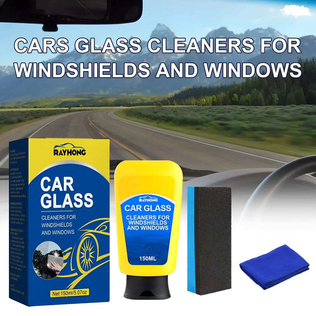 Windshield automotive detergent kit with 150ml spray bottle, sponge and microfibre cloth for car glass cleaning