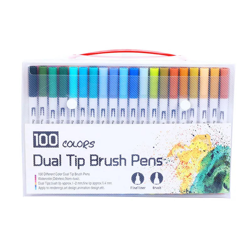 Set of 48 dual-tip watercolour pens with brush and fine nibs for artists.