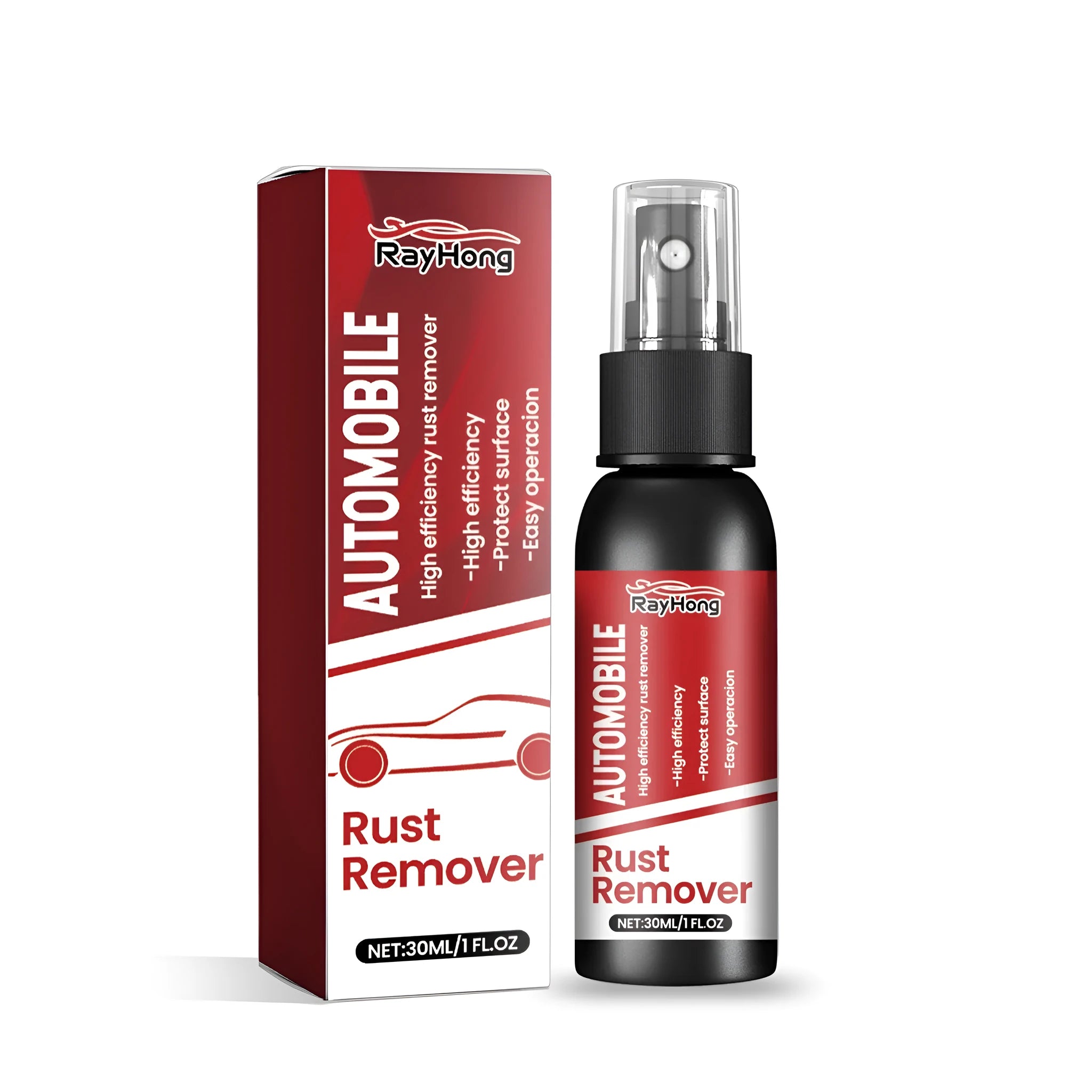 Automobile rust remover solution in 3x3x11.2 cm container for car bodywork cleaning