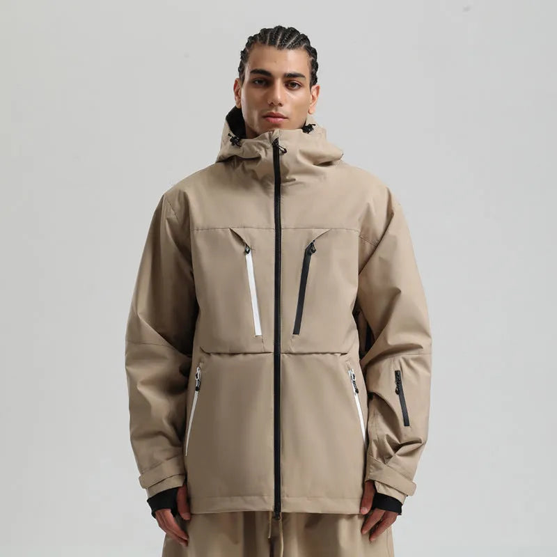 Waterproof padded ski coat in khaki with breathable windproof polyester shell and imitation silk cotton filler