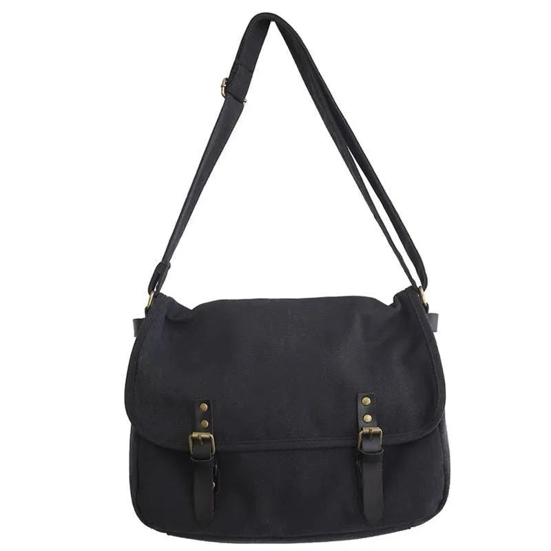 Men's retro canvas crossbody bag in khaki, casual postman style with adjustable strap