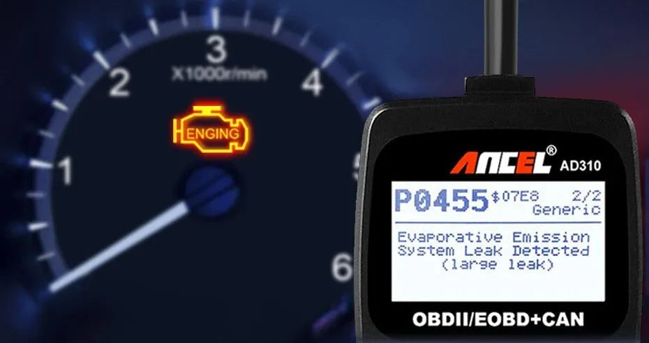 Black OBD2 automobile fault detector scanner for engine diagnostics