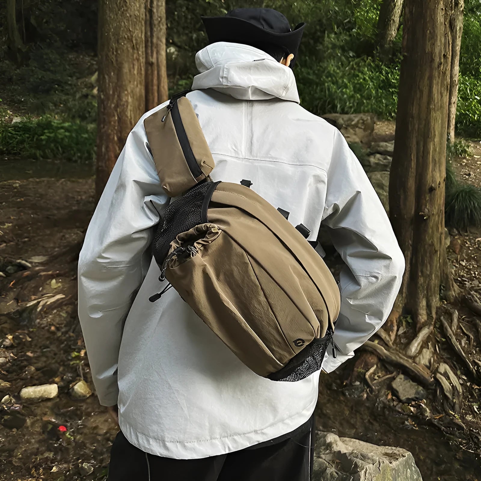 Unisex nylon outdoor waist bag in army green colour, shown as a lumbar pack.