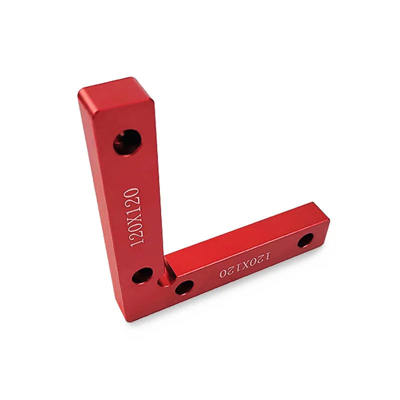 Aluminium alloy right angle woodworking positioning block for jigsaw clamping.