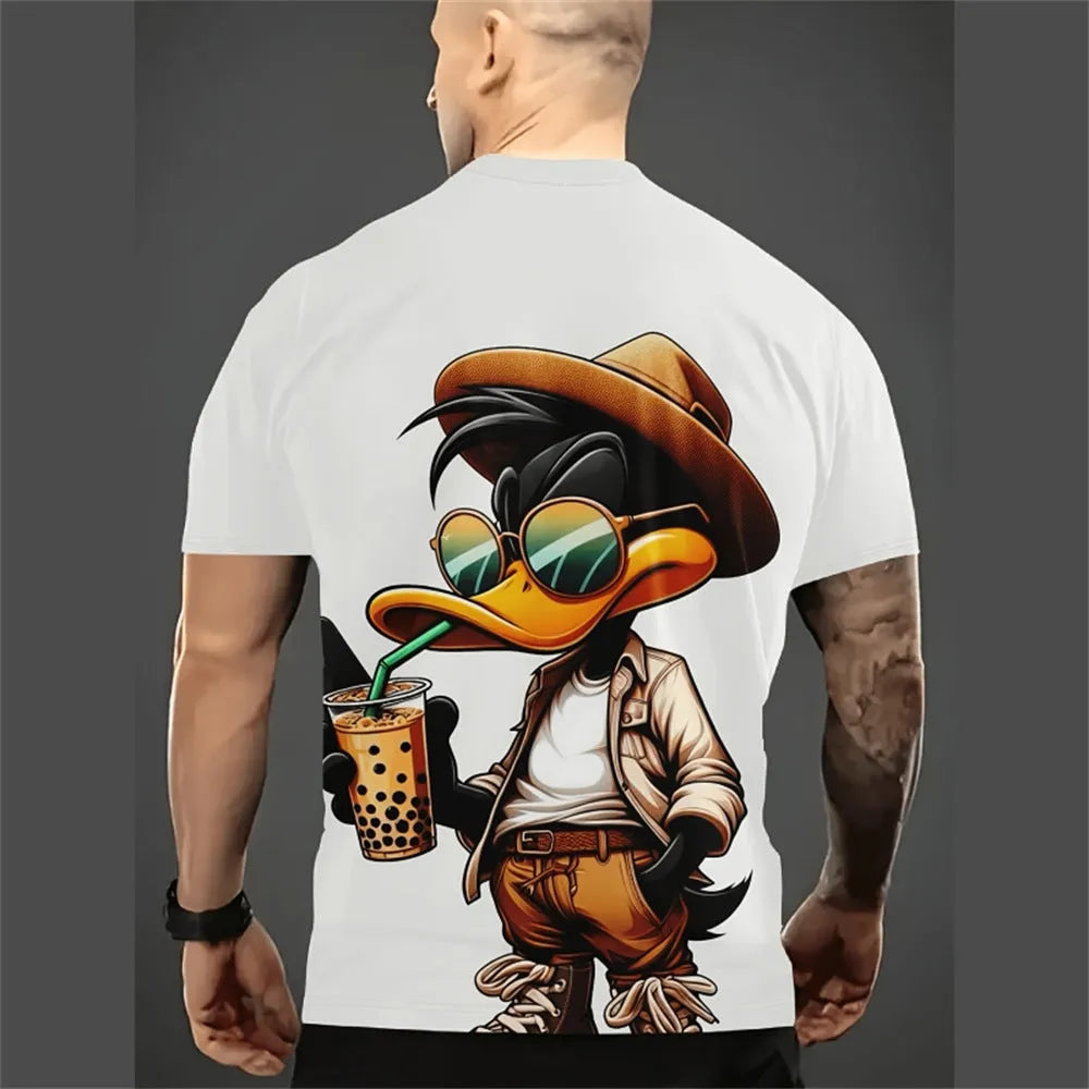 Men's loose fit cartoon 3D printed short sleeve t-shirt in milk silk fabric
