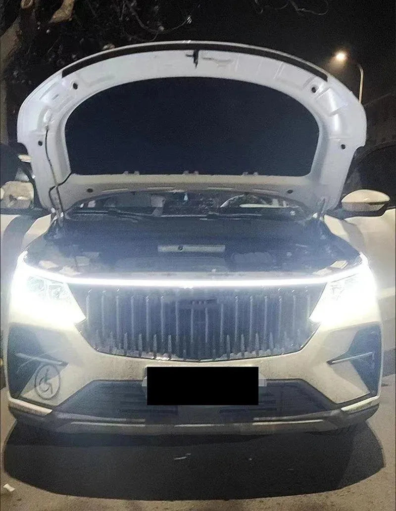 Flexible silicone daytime running light strip for cars with start scanning feature in ice blue colour.