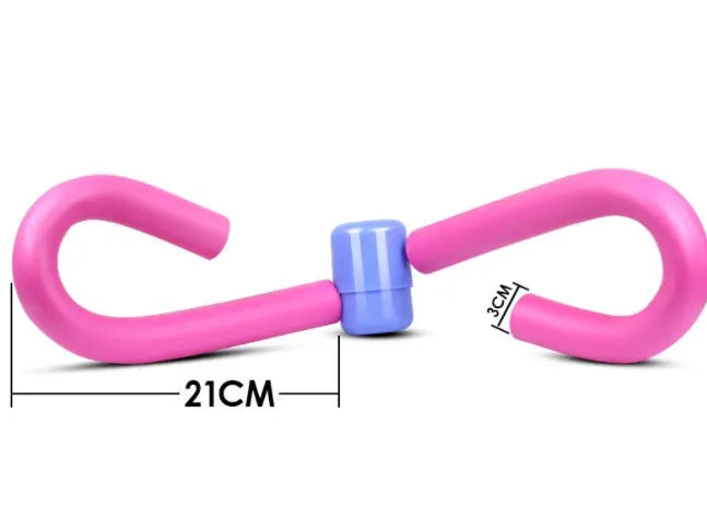 Pink leg training clip with foam padding and steel spring for thigh, arm, chest and waist exercises.