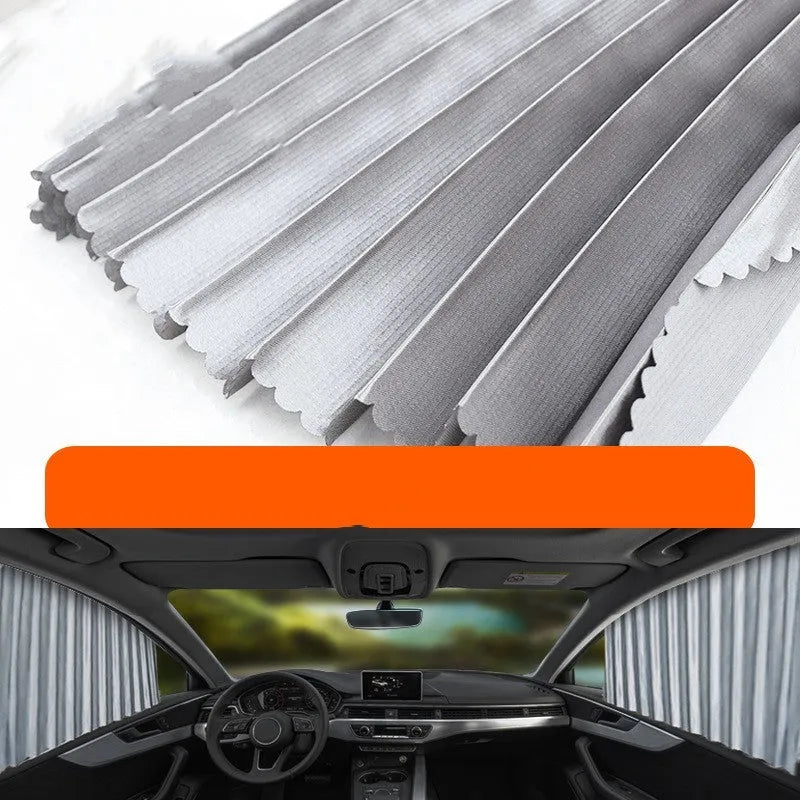 Auto retractable car sun curtain in thick opaque cloth material with roller shutter mechanism