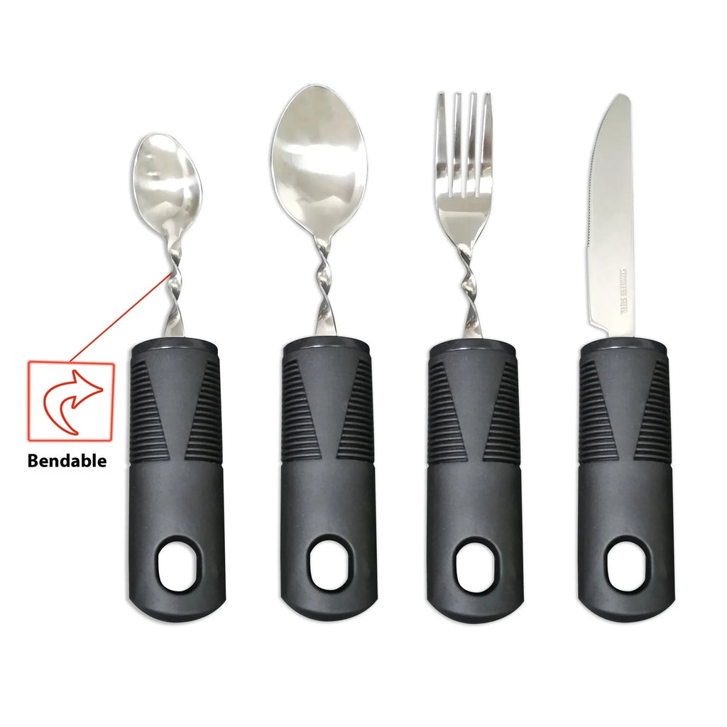 Stainless steel adaptive cutlery set with rubber handle anti-slip grip and spoon