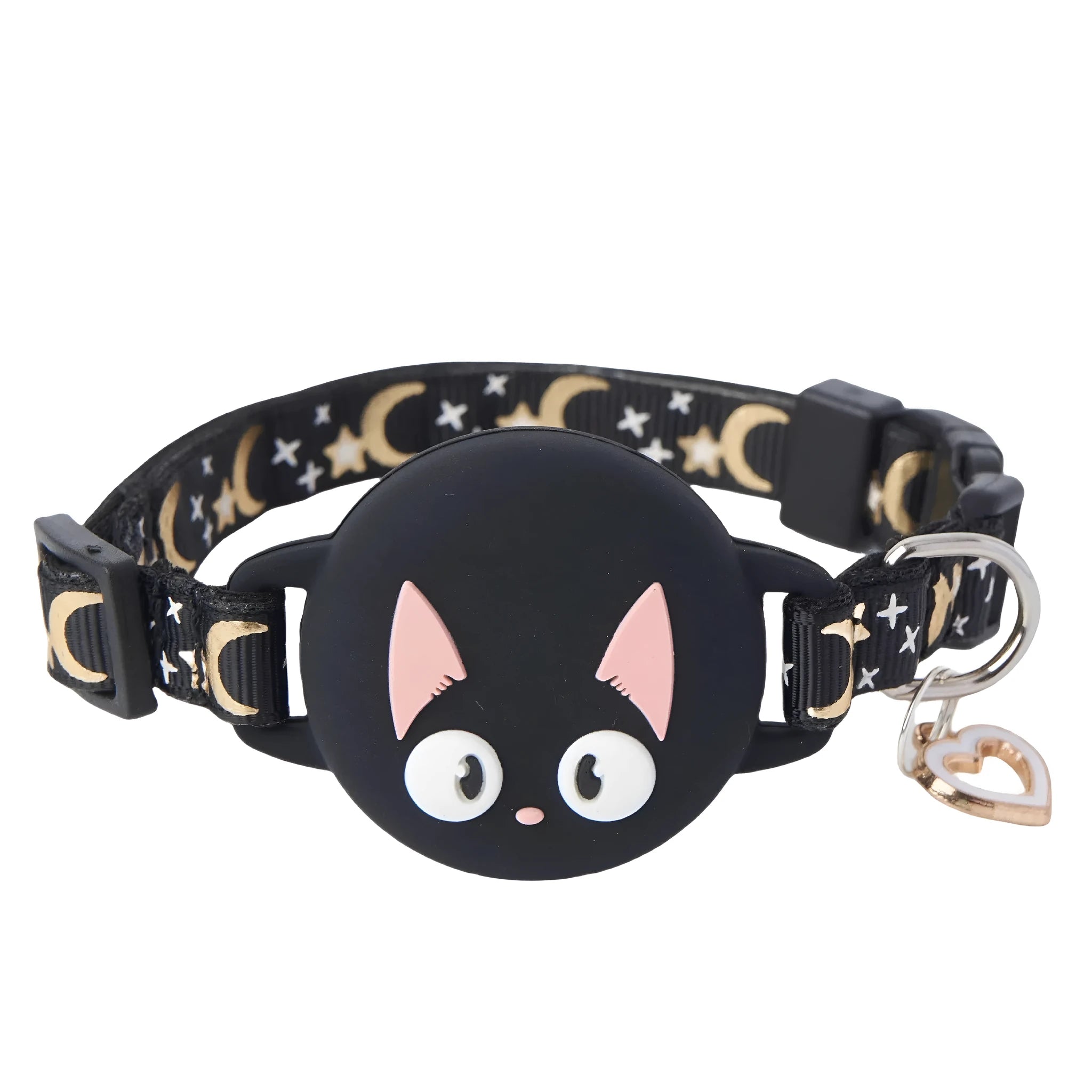 Adjustable plastic cat collar with integrated Apple AirTag protective case in pink, blue, light green, or black