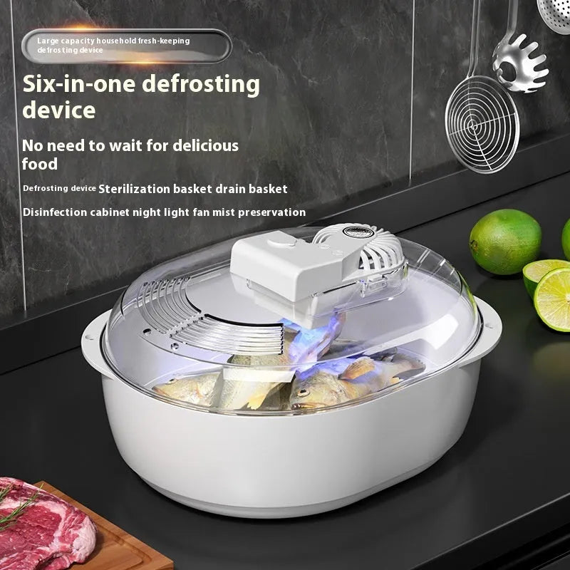 Aluminium household quick defrosting plate in modern simplicity style, shown with a USB cable.