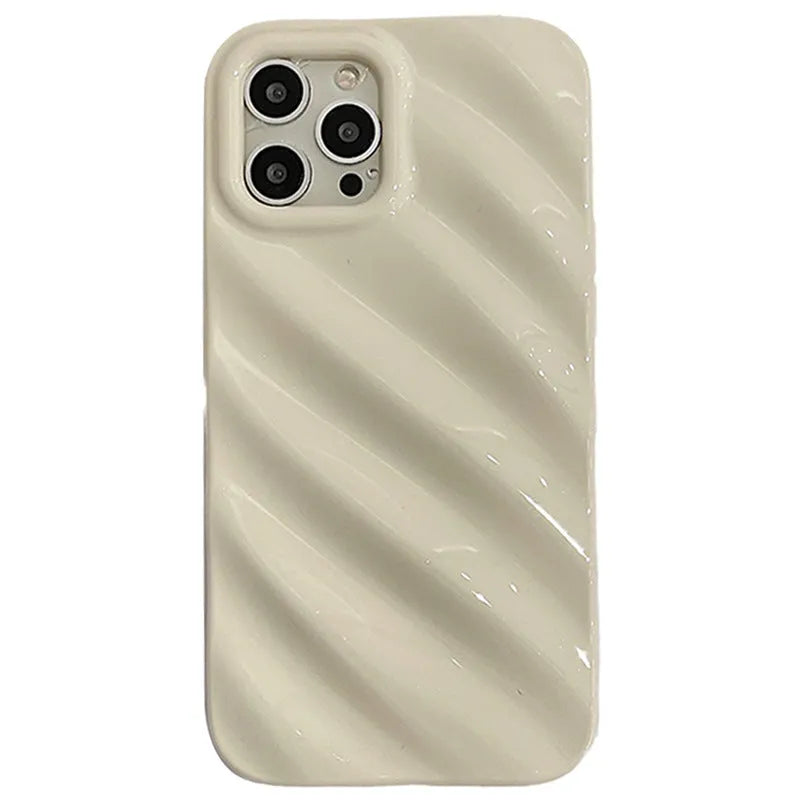 Nordic style pleated silicone iPhone case in silver with laser etching detail.