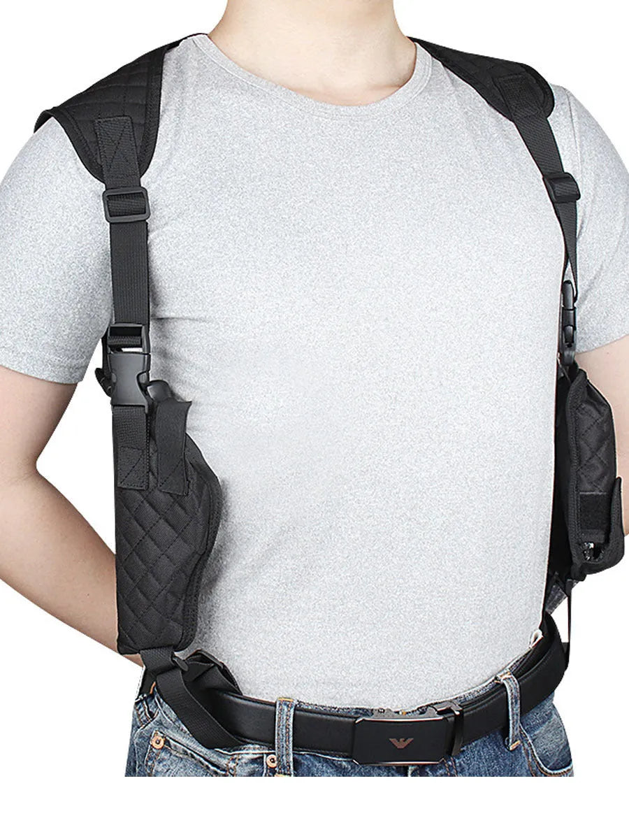 Outdoor holster portable hidden double magazine pouch in black nylon for unisex concealed carry