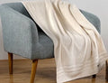 Beige and brown cotton bath towel set showing large bath towel, hand towel, and small face cloth.