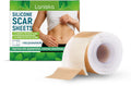 Roll of clear silicone scar sheet measuring 4cm wide, with tea tree oil and aloe extract for scar treatment.