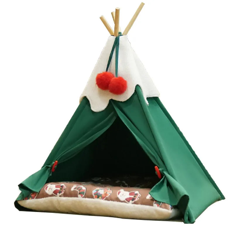 Semi-closed cat house bed with thickened cloth walls in white mat colour option
