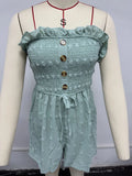 Women's solid colour off-shoulder jumpsuit with button front and sleeveless design