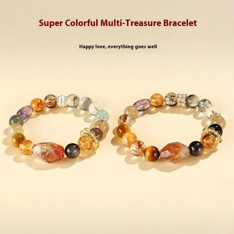 Natural crystal beaded bracelet with Duobao crystal beads in black gold Super Seven and natural colour variations