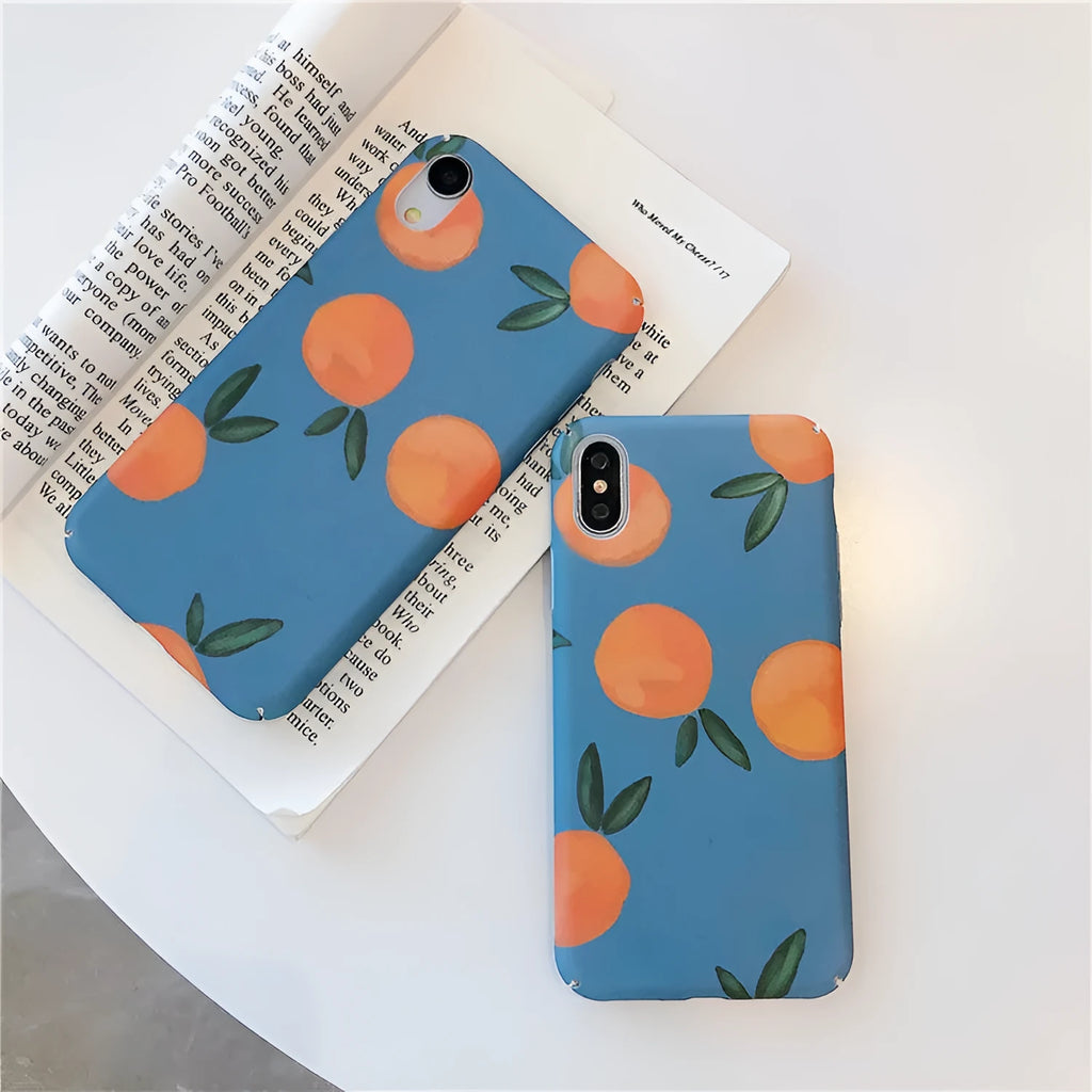 Orange plastic iPhone case with water and blue background motif