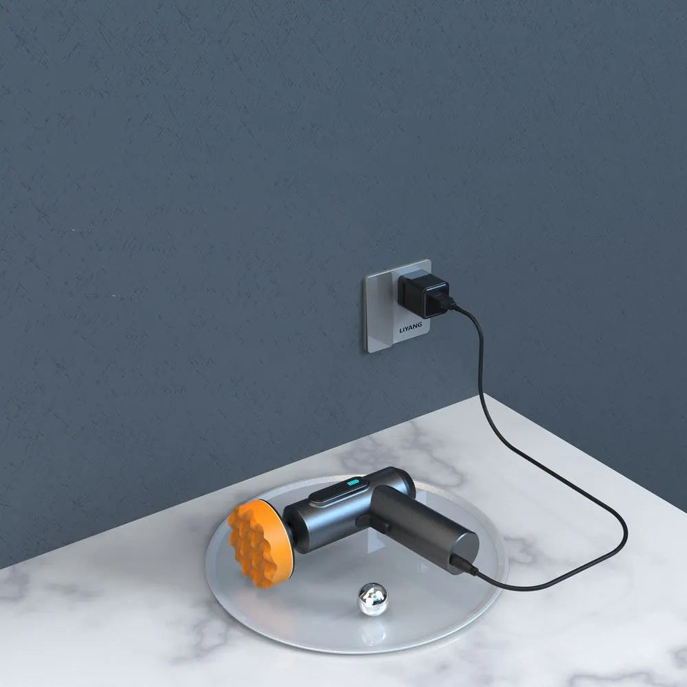 Cordless handheld electric waxing and polishing machine with a white ABS body and a circular polishing disc.