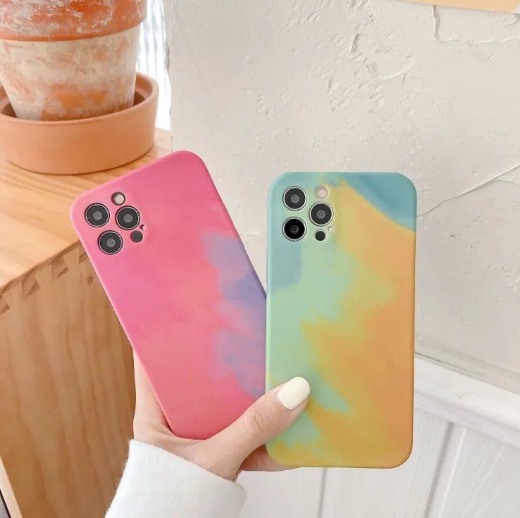 Soft silicone iPhone case with oil painting gradient abstract design in blue colour