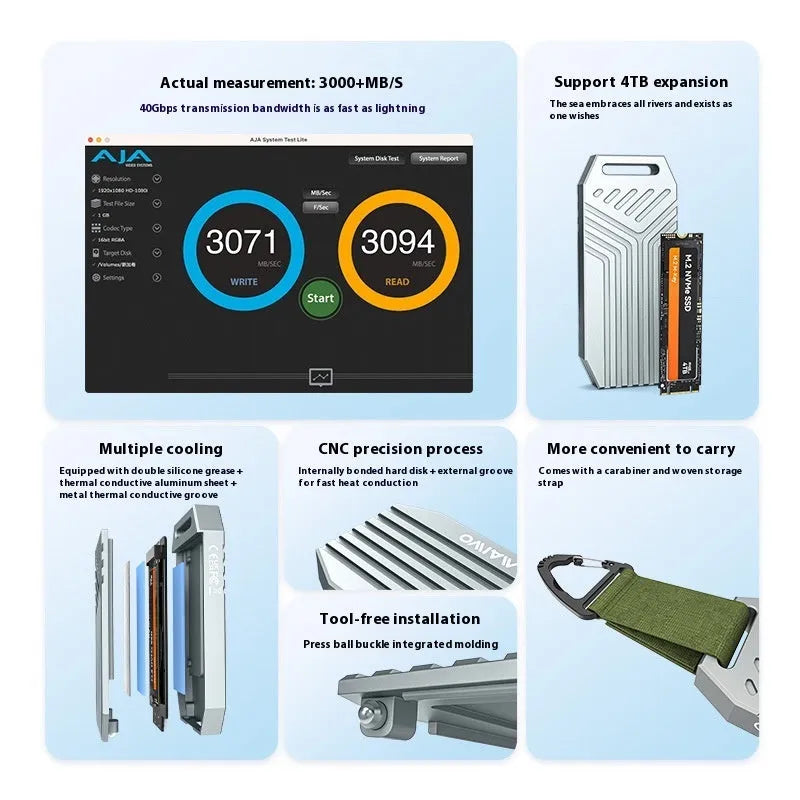 Thunderbolt 4 M.2 NVMe SSD aluminium enclosure in silver or grey with compact 50x118x13mm dimensions