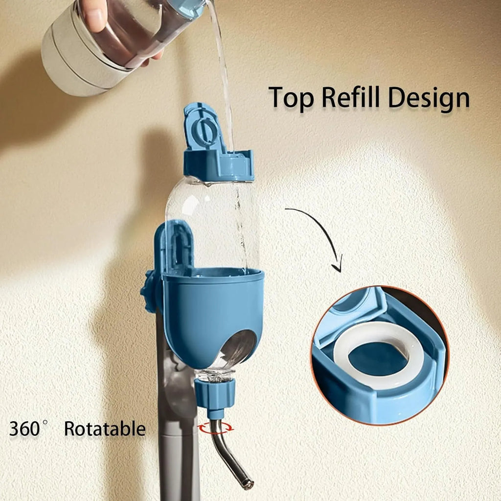 Small animal cage water bottle with rotatable nozzle in blue, white, or yellow options