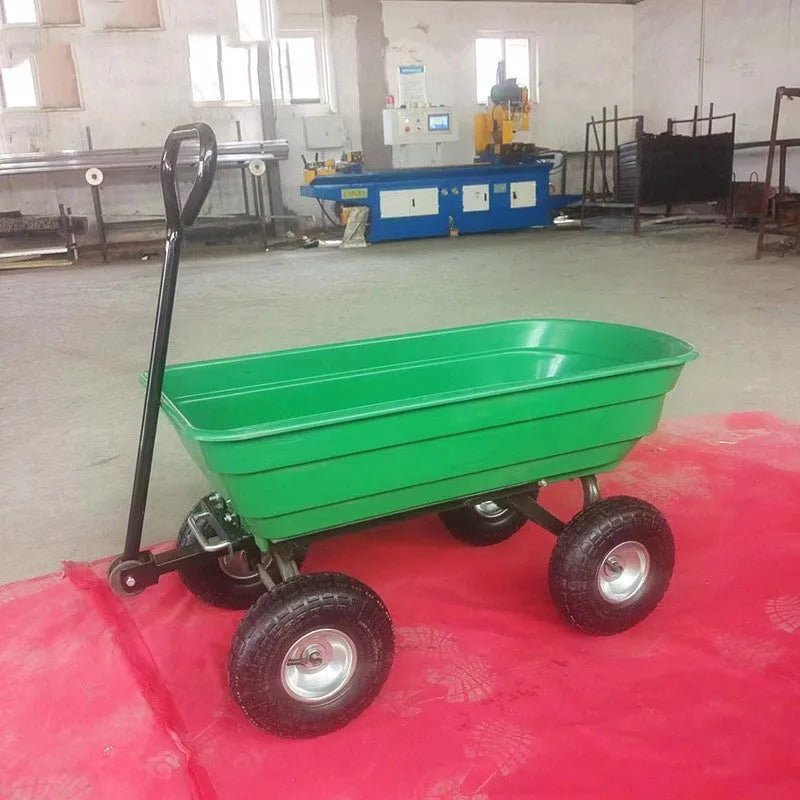 Green four-wheel dump truck model TC2145 with steel PP construction for agricultural hauling