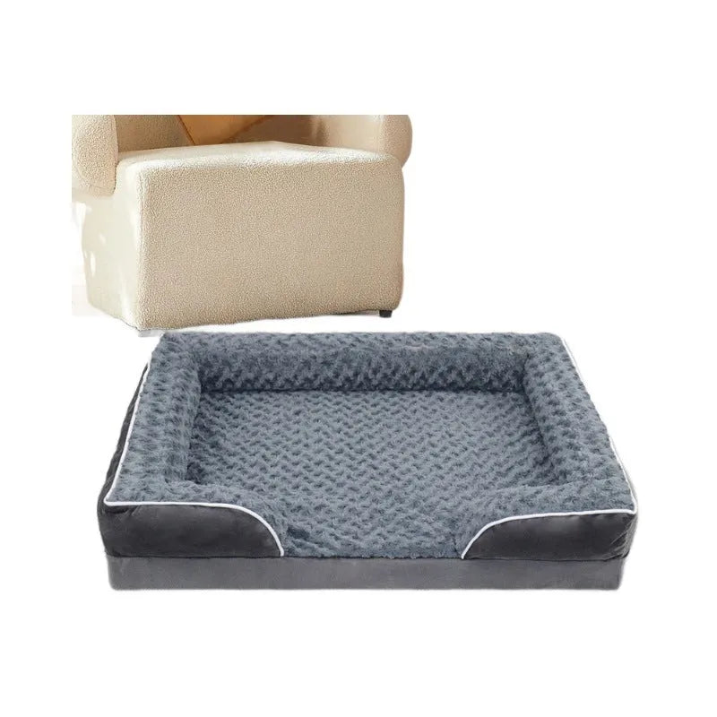 Waterproof removable washable dog kennel pad in brown, dark grey or light grey showing four size options