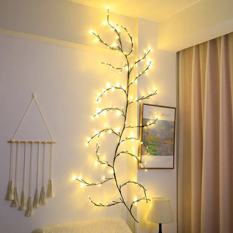 Warm white LED rattan tree light for indoor room and wall decoration.