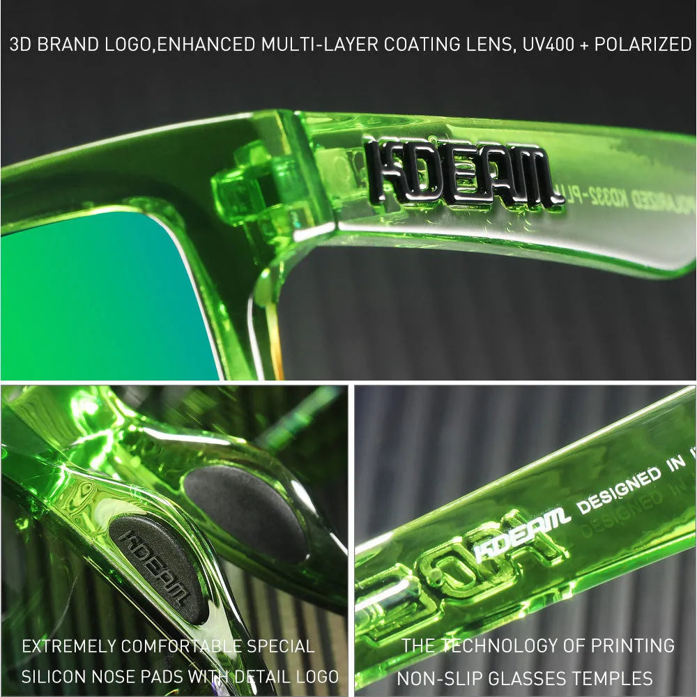 Square hip hop style sunglasses with polarised lenses in a colour from the PLUS-C range