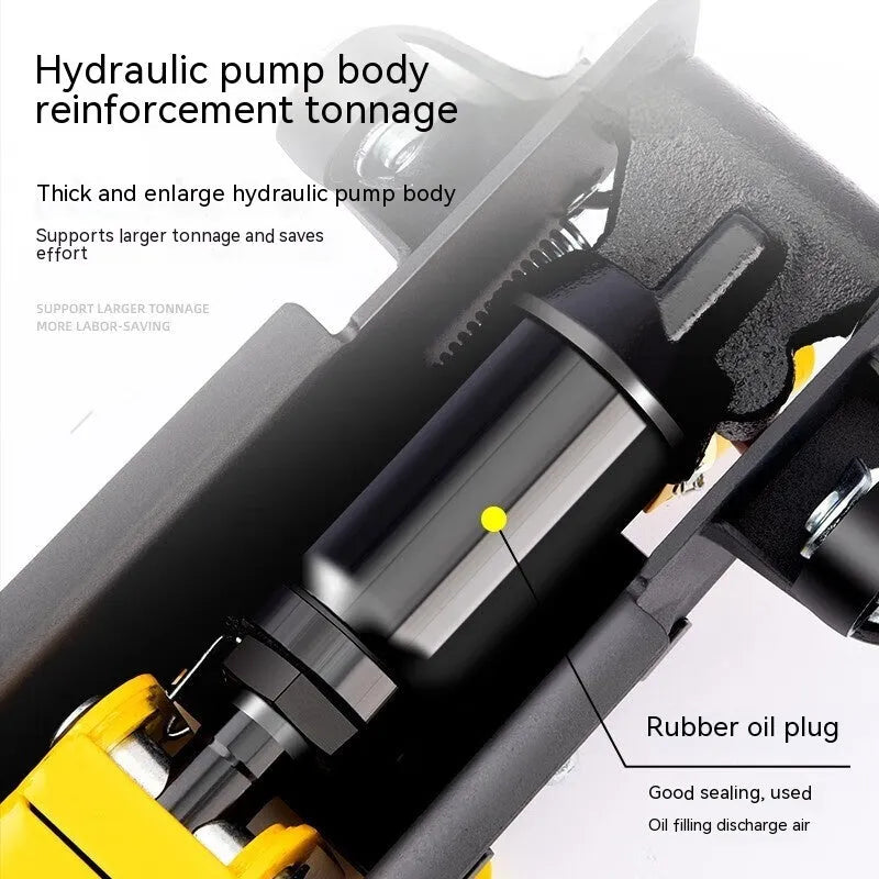 Hydraulic low-profile car jack with built-in handle for tyre changes