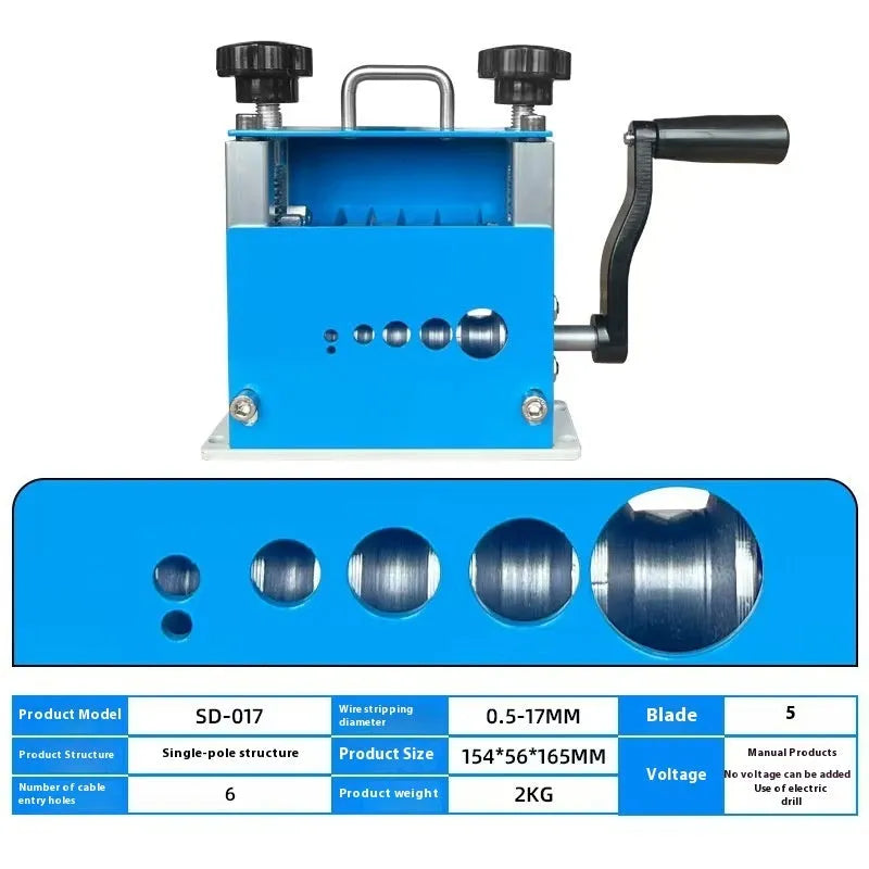 SD-017 manual wire stripping machine showing compact handheld design for electrical work