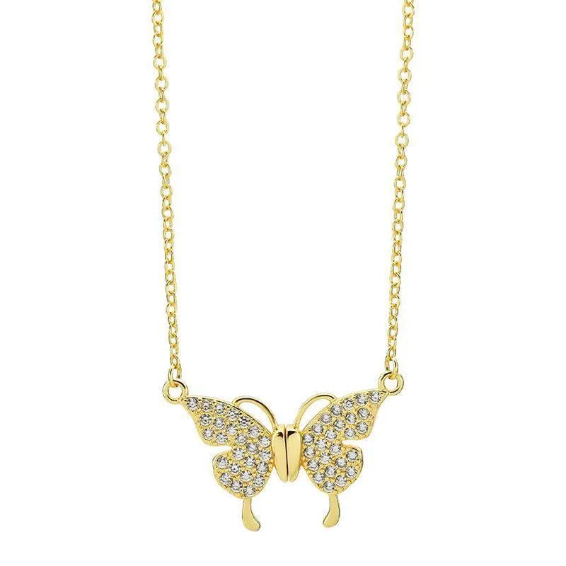 Women's magnetic snap butterfly necklace with twisted chain in gold or silver titanium steel