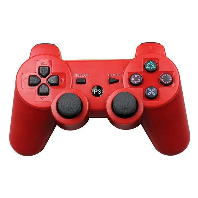 Wireless game controller for PS3 and PC in black, blue, red, and white colours with USB interface